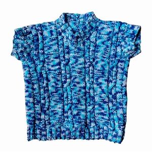 Hand knitted short sleeve sweater. Fits maybe five year old to eight-year-old.